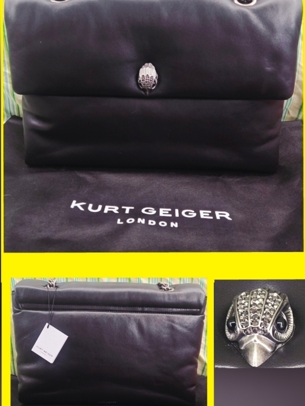 KURT GEIGER LONDON KENSINGTON SOFT BAG BLACK LEATHER SHOULDER BAG EAGLE NWT